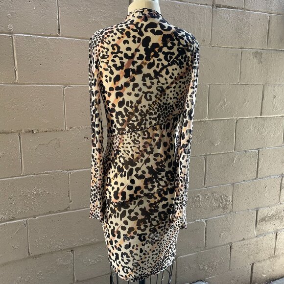 Guess leopard mesh long sleeve body con dress, XL - Picture 4 of 5